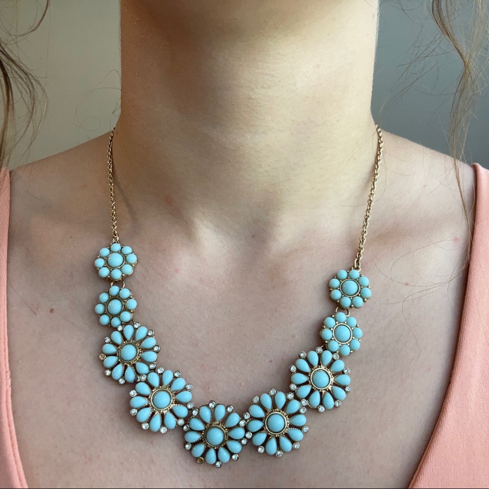 Blue and gold flower statement necklace